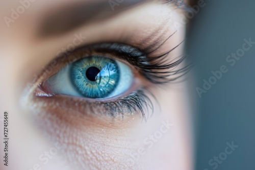Close up of beautiful blue woman eye. 