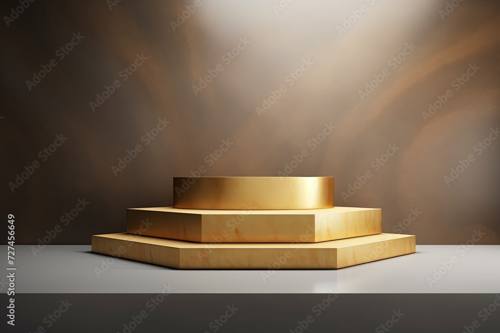Obraz premium minimalistic background with golden podium in retro style with empty space around