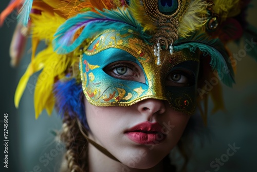 Young woman with mask and carnival costume in carnival. © ant