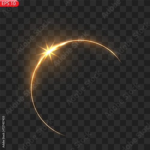 Gold circles frame with glitter light effect. A golden flash flies in a circle in a luminous ring.