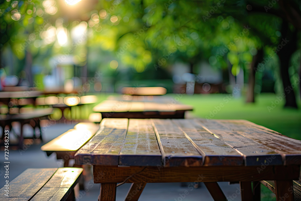 empty communal wooden bench empty communal wooden bench