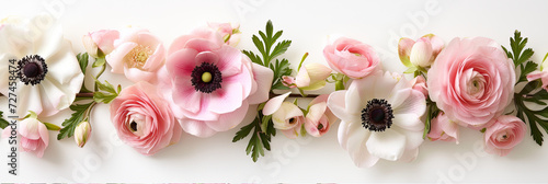 gardenias and anemone flowers isolated on white background 