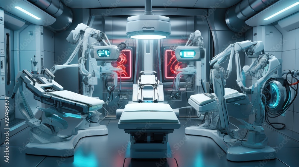 Advanced robotics in surgery solid color background Advanced robotics in surgery solid color background