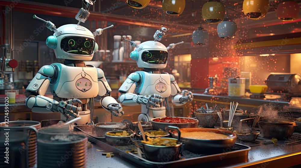 Automated culinary adventures robots making cooking an enjoyable experience solid color background