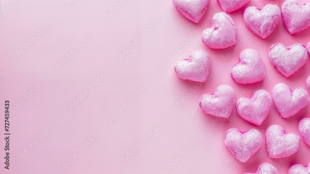 Pink hearts on a pink background with empty space for text for Valentines Day