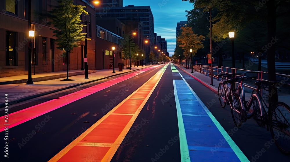Fototapeta premium Connected bike lanes with safety indicators solid color background