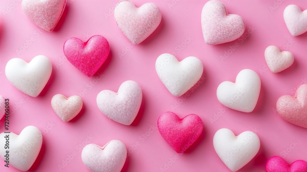 Fototapeta premium Hearts on a pink background for Valentines Day