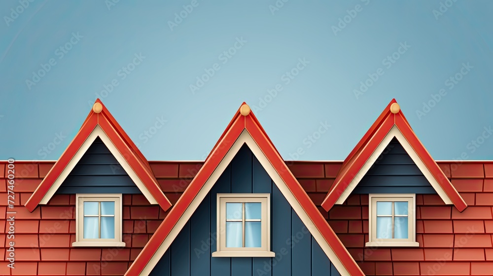 Gable roofs classic and symmetrical roof design solid color background