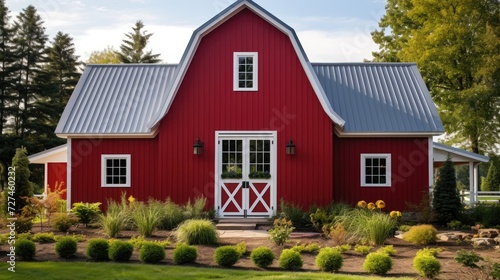 Gambrel roofs barn inspired roof with two slopes solid color background photo