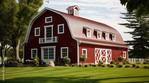 Gambrel roofs barn like roof with dual slopes solid color background photo