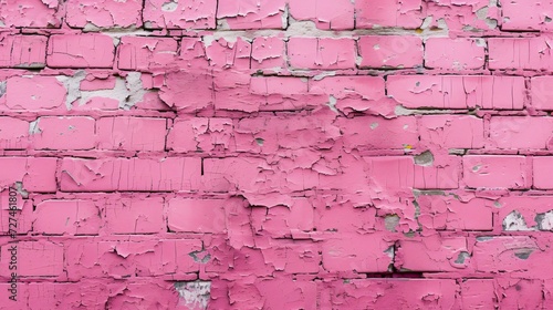 Uniform pink painted brick wall with variations in texture and patches where the paint has eroded, revealing the grey underlayer photo