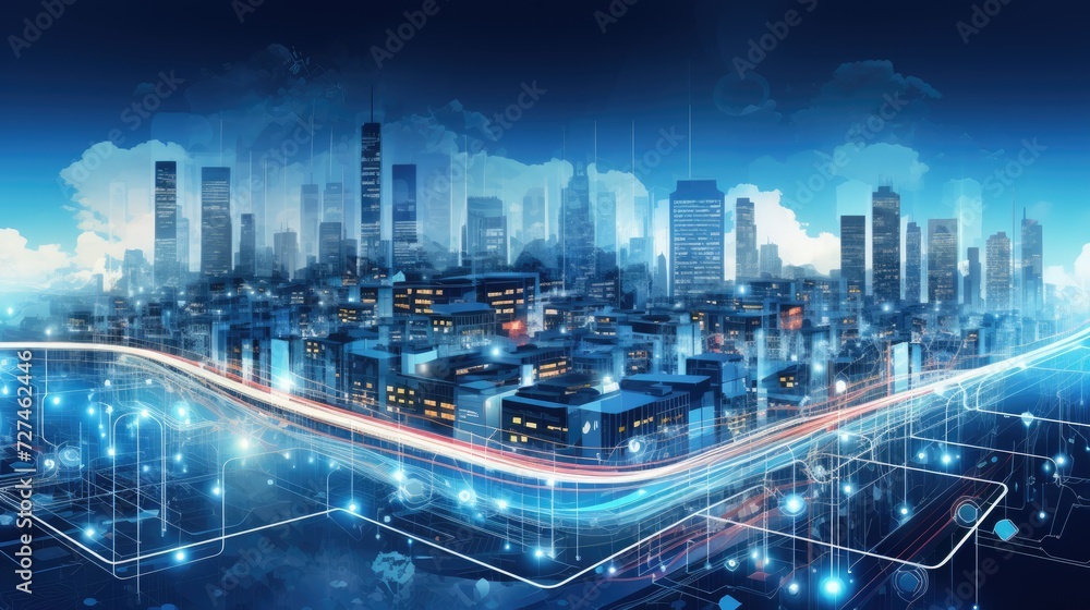 Smart cities technology enabled urban infrastructure for sustainability and efficiency solid color background