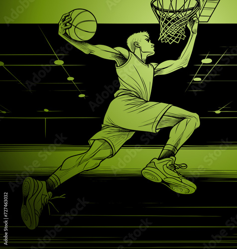 Basketteur afro américain faisant un dunk