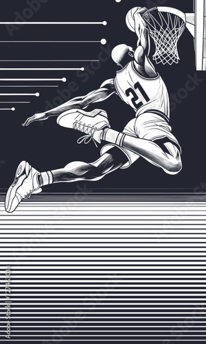 Basketteur afro américain faisant un dunk