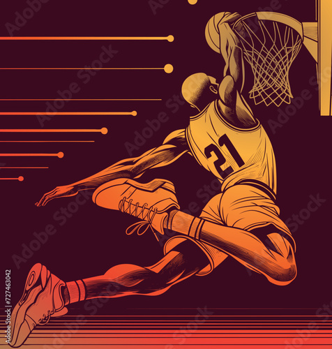 Basketteur afro américain faisant un dunk