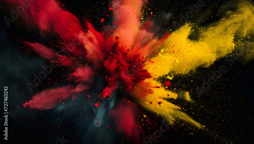 abstract explosion of colorful powders splashing on a black background