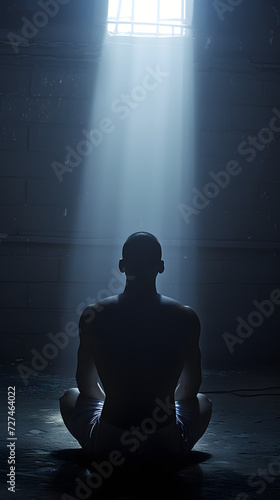 an man sitting beside the bright light from the room