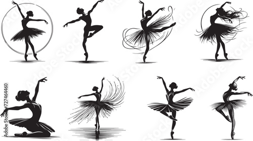 Ballet dancers silhouette, black and white vector set photo