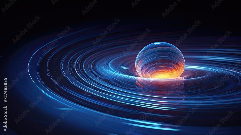 a blue abstract spiral and a small glowing ball a blue abstract spiral and a small glowing ball