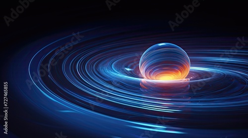 a blue abstract spiral and a small glowing ball