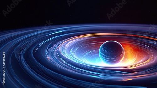 a blue abstract spiral and a small glowing ball