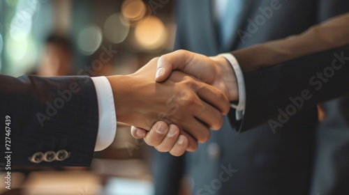 Professional handshake captured with a glowing light background, successful business meeting partnership