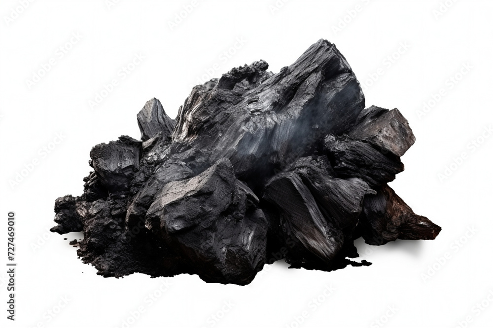 Pieces of smoldering coal on a white background