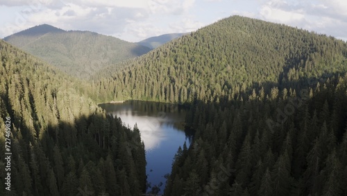 Aerial View of the Pristine Lake Synevyr in the Ukrainian Carpathians