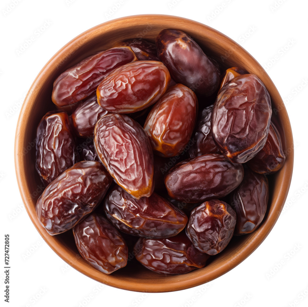 Bowl of dates isolated. Top view. Bowl of dates isolated. Top view.