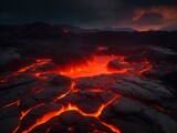 Fiery Sunset Over Lava Fields: Captivating Beauty of Volcanic Landscapes
