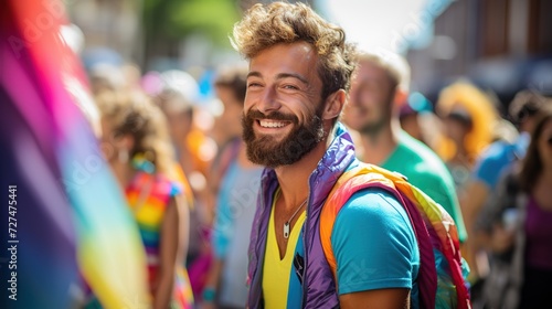 bright LGBT flag colors, bright colors and happy faces