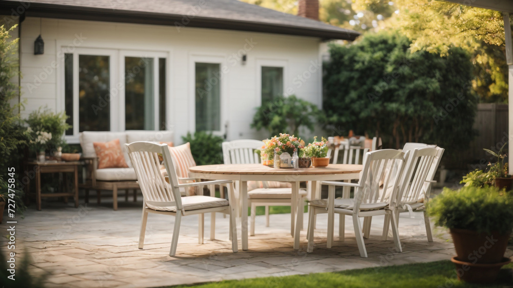 Obraz premium table and chairs in garden