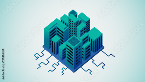 isometric smart city, buildings, smart