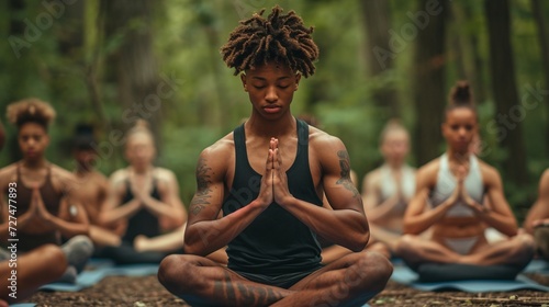 Group Meditation in Forest Yoga Class
