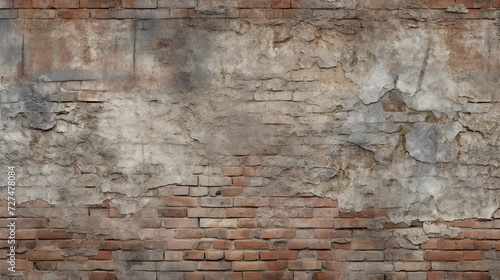 a weathered brick wall with peeling