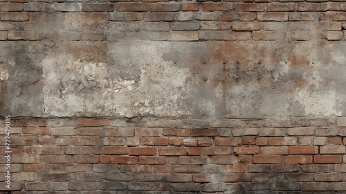 a weathered brick wall with peeling