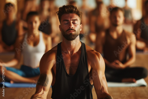 A man sits in a lotus position with his eyes closed