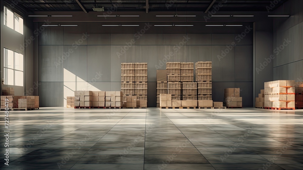 a large neat hall with a few pallets containing large a large neat hall with a few pallets containing large