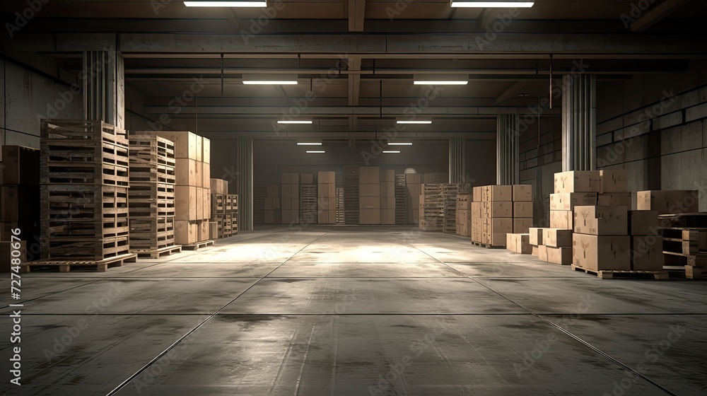 a large neat hall with a few pallets containing large
