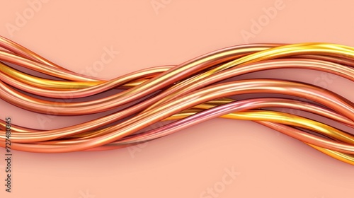 Copper cable. Realistic electrical multicore wire with colored isolation. Vector curved power cord illustration photo