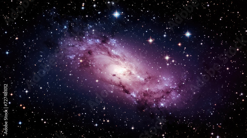 Beautiful colorful background. Galaxy or space in blue and purple colors with sparkles or lights or stars