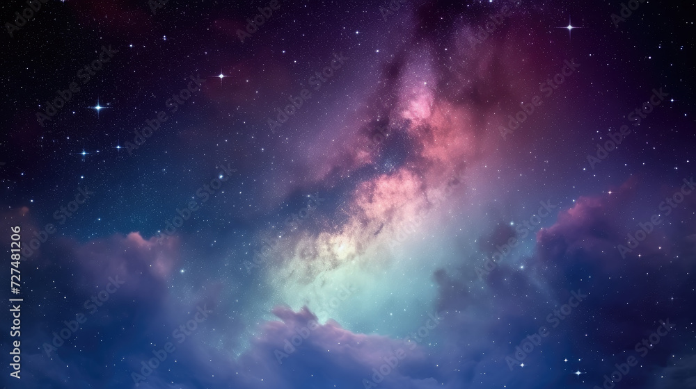 Naklejka premium Beautiful colorful background. Galaxy or space in blue and purple colors with sparkles or lights or stars
