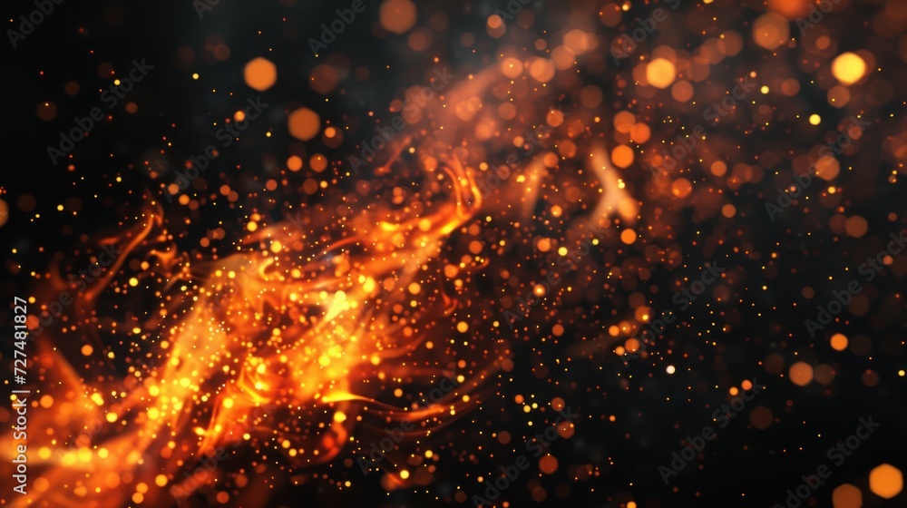 Fire embers particles over black background. Fire sparks background. Abstract dark glitter fire particles lights. bonfire in motion blur Fire embers particles over black background. Fire sparks background. Abstract dark glitter fire particles lights. bonfire in motion blur