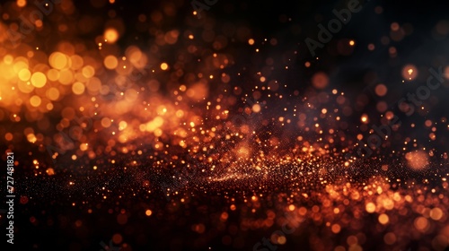 Fire embers particles over black background. Fire sparks background. Abstract dark glitter fire particles lights. bonfire in motion blur