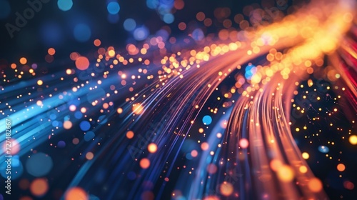 Image of an optical fiber with lights effects. 3D Rendering