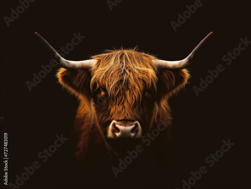 Fine art scottisch hightlander cow with a black background low key animal africa photo