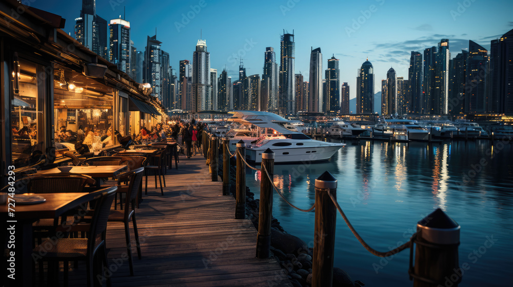Dubai's Stunning Skyline Illuminated Against Evening Traffic: Experience the Vibrancy of City Life 