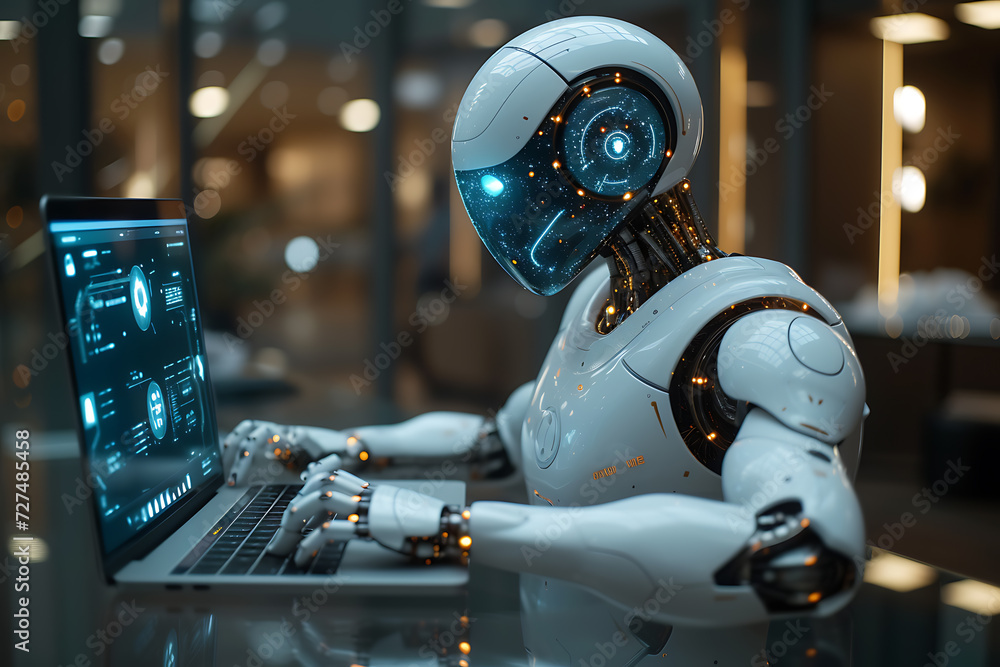 Fototapeta premium Cutting-edge robot showcases advancements in new technologies, epitomizing innovation, automation, and futuristic progress