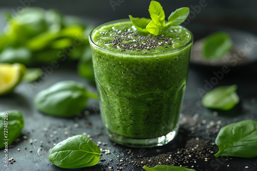 Fresh green smoothie brimming with vibrant health, a refreshing blend of nutritious greens and fruits