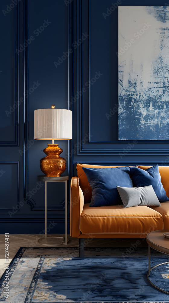 dark blue living room in 20th century scandinavian style dark blue living room in 20th century scandinavian style